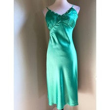 Green Silky Slip Dress Midi Ruffle boho fairy cottage whimsi Y2K 90's