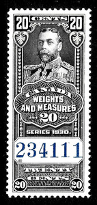 HICK GIRL-M.N.H. CANADA   20  CENTS  WEIGHTS & MEASURE, SERIES 1930        A3264