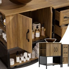 36" Freestanding Bathroom Vanity with Vessel Sink 3 Drawers Storage Cabinet Oak