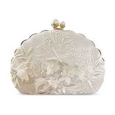Clutch Purse Women Floral Embroidery Evening Bag Elegant Shell Pearl Crossbod...