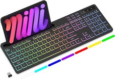 Wireless Keyboard with 7-Color RGB Backlit, Full-Size Computer Keyboard with ...