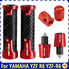 7/8" 22mm 24mm CNC Handlebar Grips+Bar End Cap+Tire Valve Cap For YAMAHA YZF R6