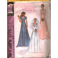 Vintage 1973 McCalls 3770 Wedding Bridesmaid Dress Pattern Size 16 Bust 38 Train