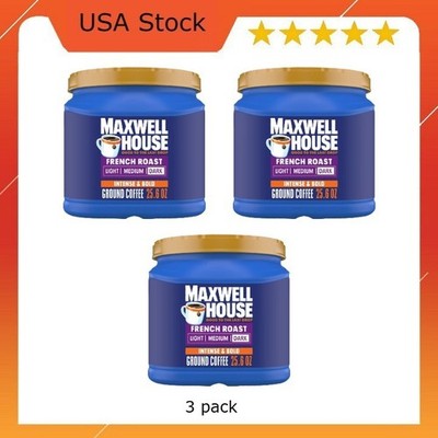 Maxwell House Dark French Roast Ground Coffee, 25.6 oz. Canister, 3 pack