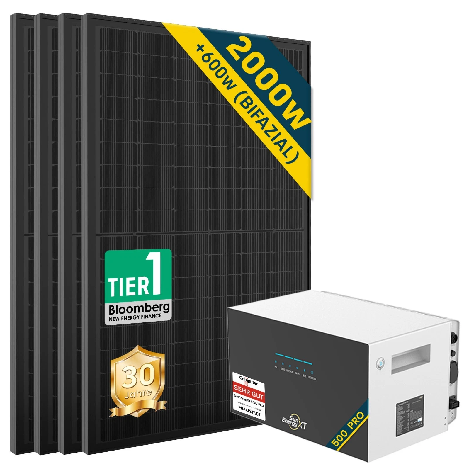 SunEnergyXT 500PRO Balkonkraftwerk-Set mit 5 kWh Speicher & 2.000 W für 1.449 €