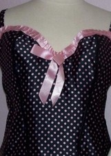 Lane Bryant Cacique Corset/Top Lingerie Black Pink Polka-dot Satin SZ 18/20 EUC