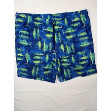 Lands' End Swim Trunks Men XL Blue Fish Print Marlin Mahi Mahi 7in Inseam