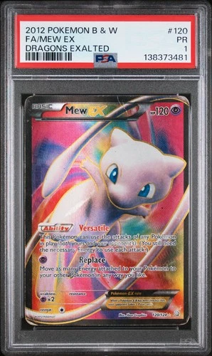 2012 POKEMON B&W DRAGONS EXALTED #120 FULL ART/MEW EX PSA 1