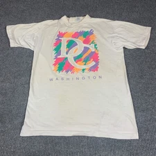 VTG SJM T Shirt Mens Large White Single Stitch Washington DC Retro 80s Colorful