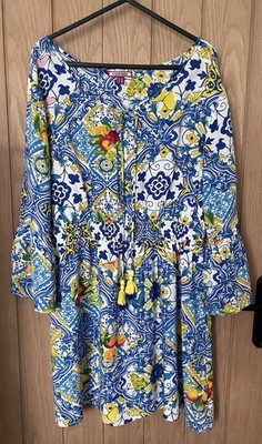 Joe Browns Boho Fruity Tile Print Shirred Waist Tunic Size 16