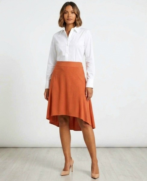 Veronika Maine Skirt High Low Size 16 Midi Orange Flowy Work Office Occasion 