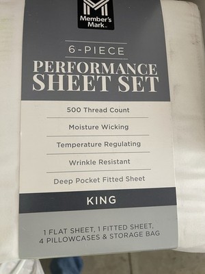 King Sheet Set Deep Pocket 6 Piece Members Mark 500 Thread Count