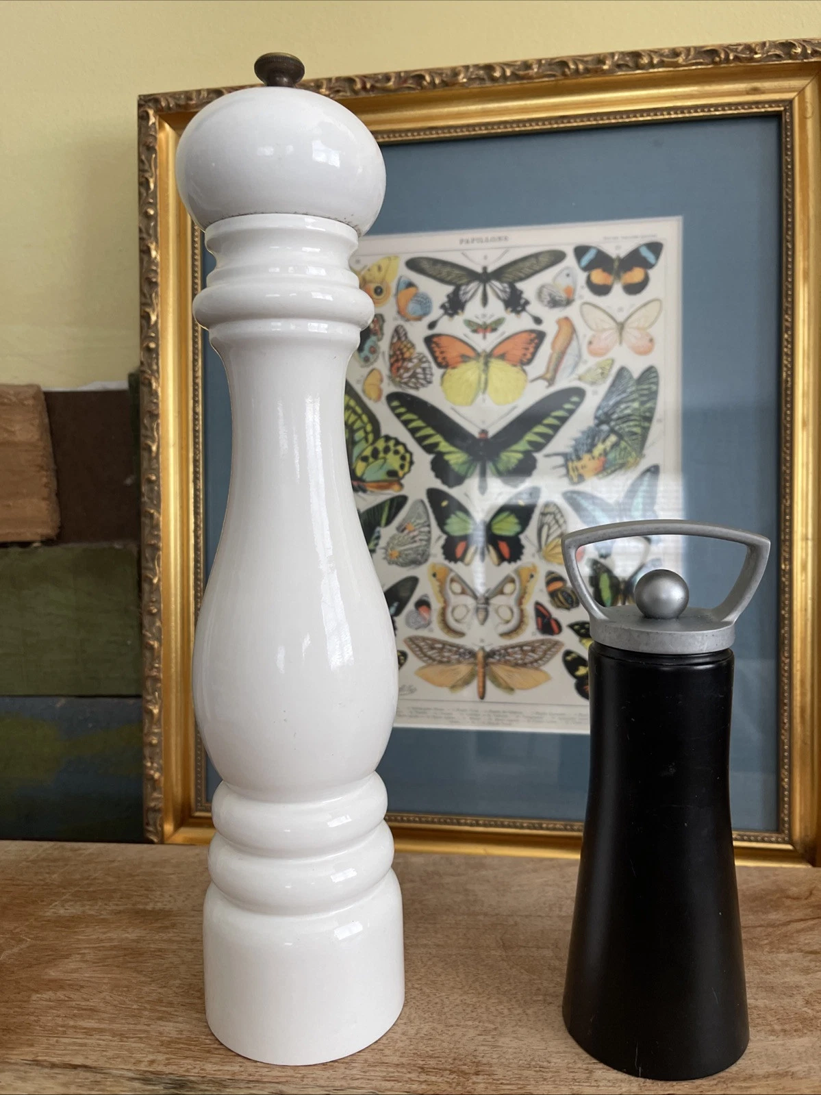 Vintage Peugeot France 12" Wooden Pepper Mill White + Black Ales Salt Grinder