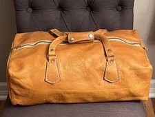 Escape From The Ordinary Heavy Gold Leather Duffle Bag Norm Thompson Vintage 
