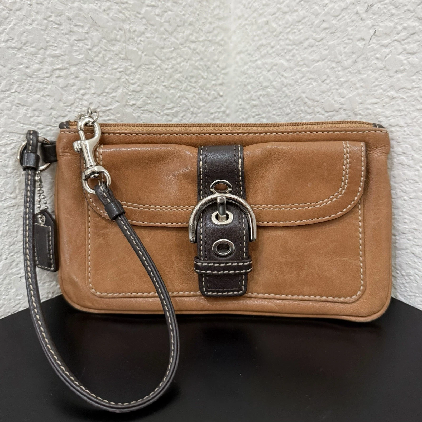 Portafoglio Coach Soho cammello e pelle marrone con portafogli