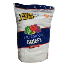 Fruit of the Loom 7 Pack Mens Briefs VTG 2005 Size XL 42-44 Cotton NEW White