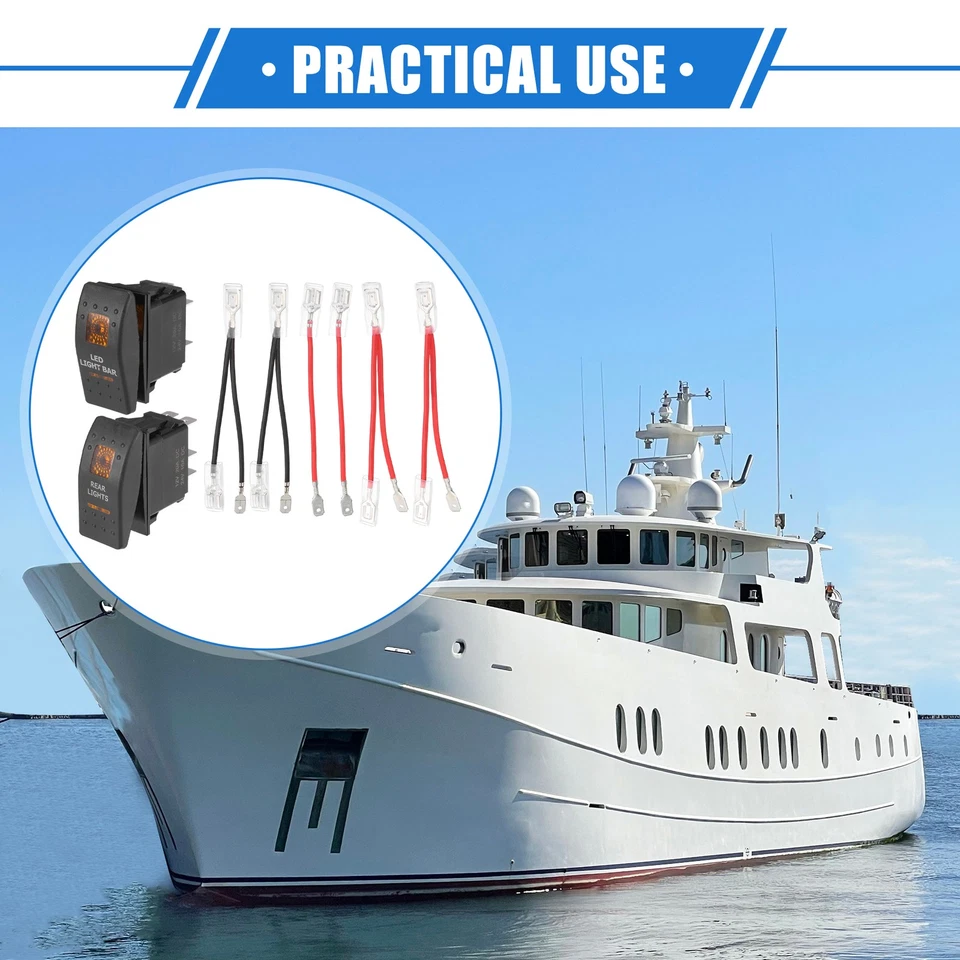 Interruptor LED 5p 20A/12V ON/OFF ABS naranja c/cables, para automóvil - Imagen 2 de 4