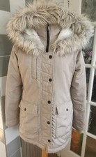 Womens Hollister Padded & Down Beige Fur Trim Hood Jacket Coat - M - Uk 10/12