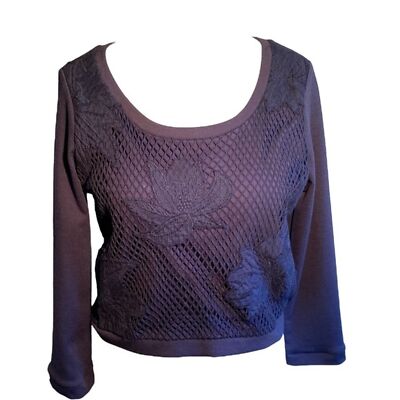 Lauren Conrad Botanical Beauty Navy Blue S Mesh Front Cropped Top NWT