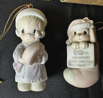 Precious Moments Ornaments - Lot of 2 Special Issue 1988 Puppy & Little Girl