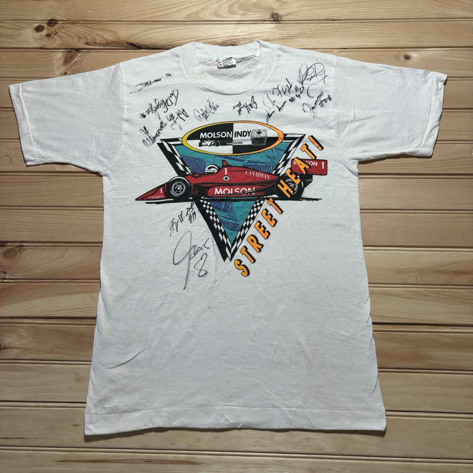 Vintage 80s 90s Molson Indy Car Racing Street Heat Canada Signed Auto Shirt - S