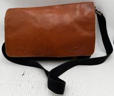 Fossil Womens Handbag Brown Leather Fold Over Flap Adjustable Crossbody Bag