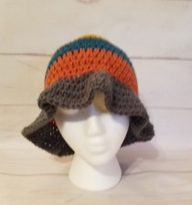Cloche Flapper Hat Handmade Crochet Gray, burnt orange, blue, tan, green