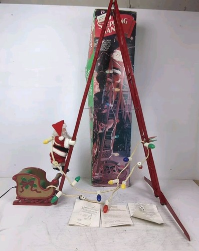 Vtg 94 Mr Christmas Stepping Santa Ladder Climbing Animated Musical Lights Works