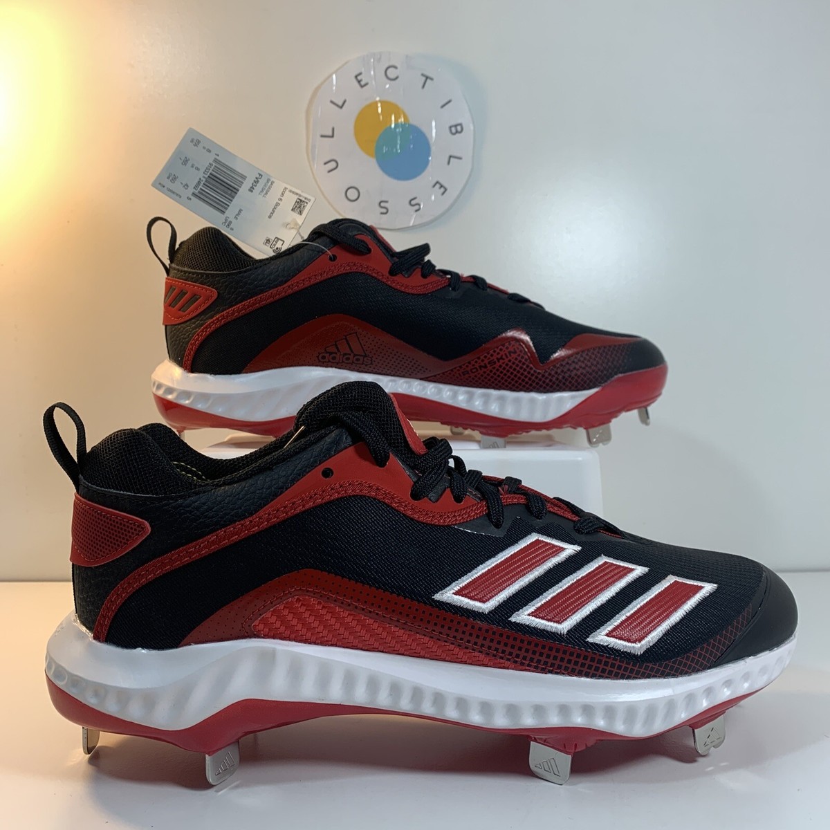 Adidas Icon 6 Bounce Metal Baseball Cleats Men’s 14 Black Red FV9348 New Adidas Icon 6 Bounce Baseball Metal Cleats Red Black White  main image 3