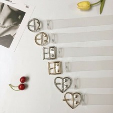 Women Transparent Clear Belt Plastic Waistband Heart Round Square Buckle Decor