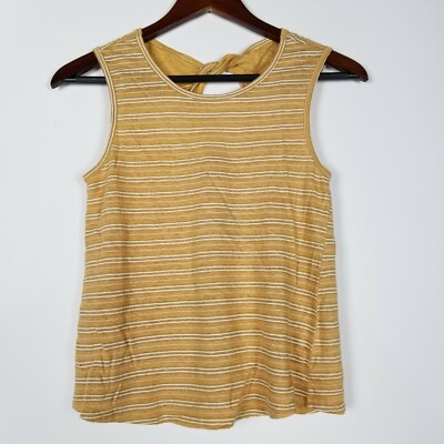 Miss Me Girls M Top Multi Colored Yellow Striped Tie Keyhole Back Short Sleeve