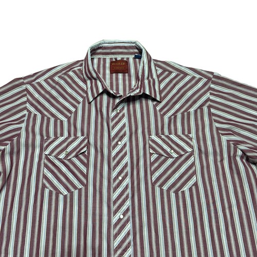 Vintage Rustler Pearl Snap Shirt Mens XXL Red Stripe X-Long Tail Western - Picture 2 of 7