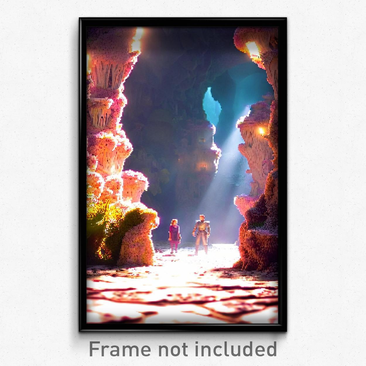 8 Bit Pixel Art Poster - Spotted Grotto Psychedelic Trippy Video Game Print
