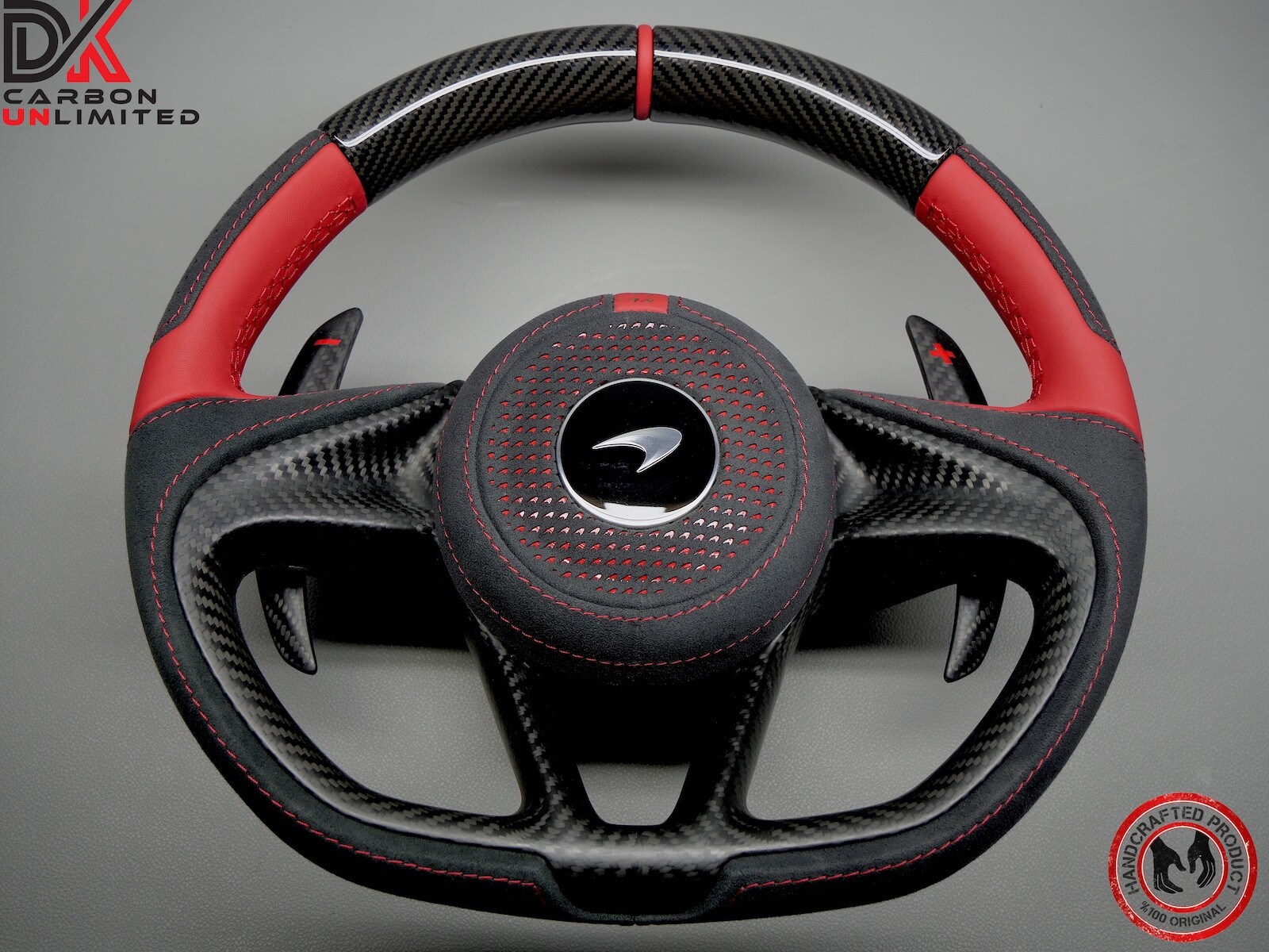 McLaren 720S 765LT Spider GT 750S Elva Napa Red Ring Gloss Carbon Steering Wheel