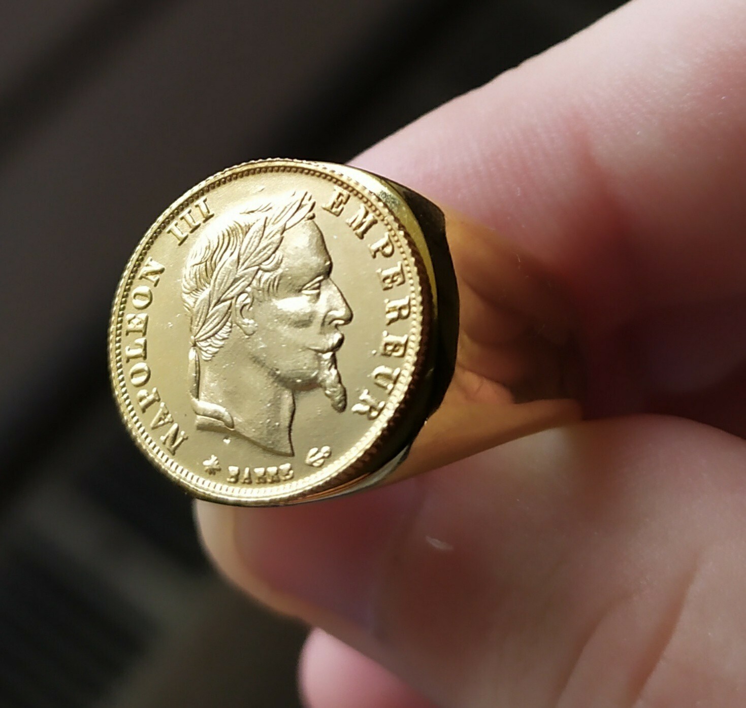 Bague chevalière Napoléon III 5 Francs dorée, grand anneau en acier inoxydable pour homme de style antique