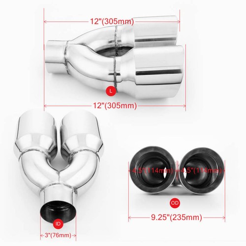 Par de puntas de escape cuádruples de 4,5"" 3"" en 304 acero inoxidable doble corte ángulo de pared - Imagen 8 de 8