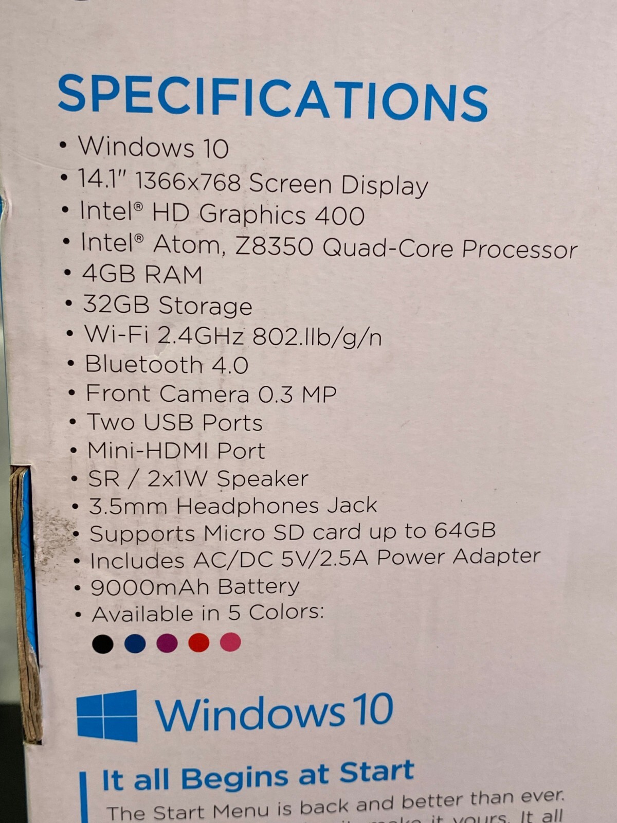Ematic EWT147BU Blue Windows 10 Intel Atom Z8350 Quad Core 32GB 4GB RAM Laptop - Picture 8 of 12