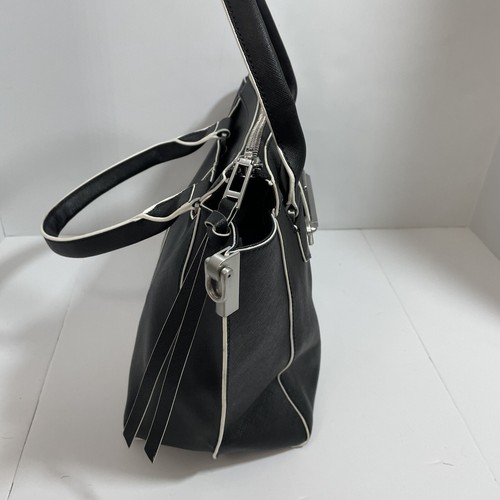 Botkier NY leather structured satchel purse black white trim removable strap - Picture 5 of 13