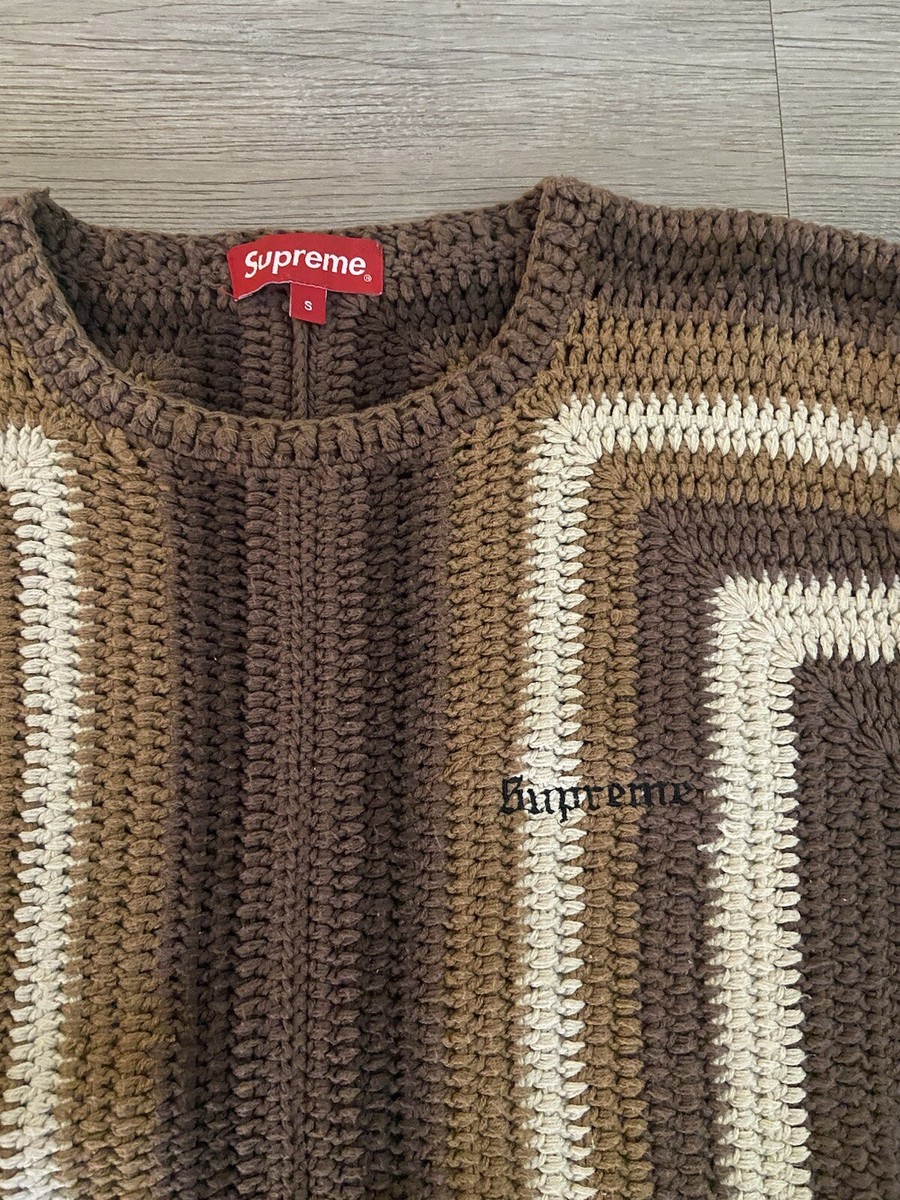 Supreme Hand Knit Crochet Sweater SS22 Brown Size Small Patchwork