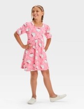Hello Kitty NEW  Girls size M Licensed Cotton SS Dress pink/white/red