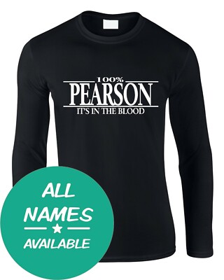 Nachname Herren Langarm T-Shirt 100% alle beliebig Geschenk Name Familie Geburtstag Wiedersehen
