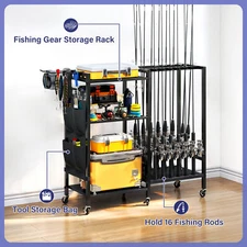 16 Rods Fishing Rod Holder Storage Rack Fishing Gear Equipment Tackle Organizer