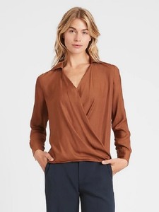 BANANA REPUBLIC WRAP EFFECT TOP BLOUSE SPICE ORANGE WORK $84.50 SIZE M #621875 | eBay