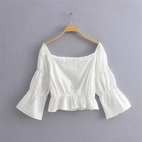 White Flowy Cottagecore Blouse - Fairycore Aesthetic, Long Sleeve Boho Crop  Top | eBay
