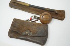 Set pochette giapponese in pelle con pipa e netsuke antica qualità originale ...