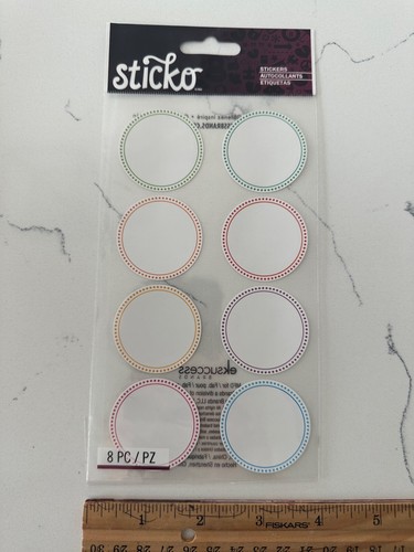 Sticko Autocollant 8 PC Color Circle Labels Green Red Blue Purple Scrapbooking - Picture 3 of 4