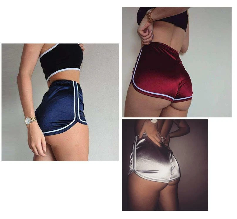 Pantalones cortos deportivos de cintura alta para mujer Silk Like yoga gimnasio dama trotar salón verano Foto 3 de 4