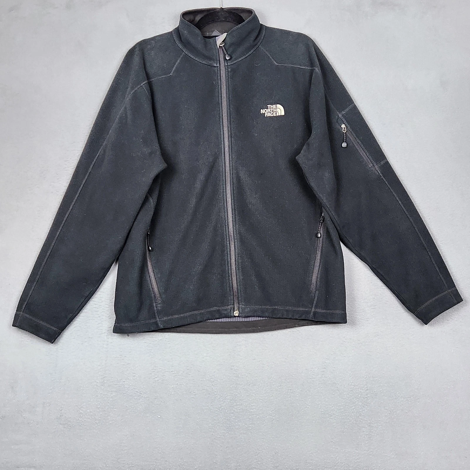 NORTH FACE Jacket Mens Large Black WindWall Full Zip Fleece Outdoors Hiking Warm