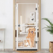 Dog Door with Cat Door, 61" Tall Cat Gate for Doorway Pet Gates No Drilling
