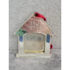 No 1 Pet House Shaped Photo Frame Christmas Ornament Silver Tone Ribbon